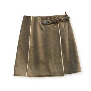 Prada Camel Color  Wool Wrap skirt with Shearling Trim with toggle, Size 44 Ital
